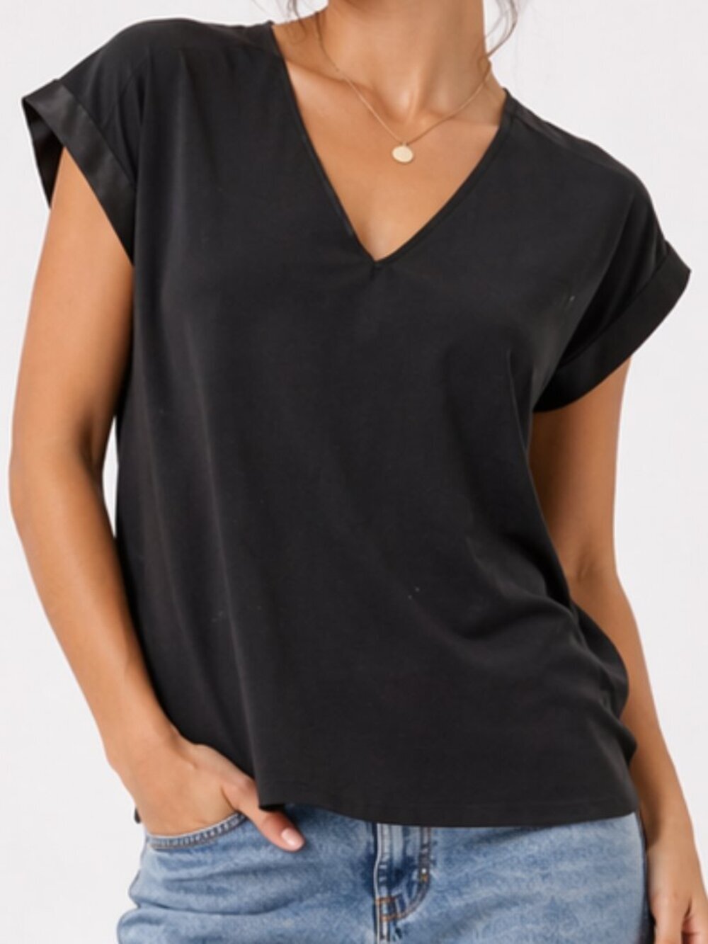 EXPRESS Black V-Neck Short Sleeve Blouse Small